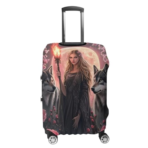 Witchcraft Goddess with Wolf Dogs Luggage Cover Suitcase Protector Travel Baggage Covers for Men Women M4