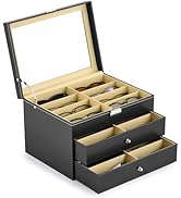 CO-Z Sunglasses Organizer with 24 Slots, Leather Eyeglasses Storage Box for Women Men, 3 Story Lo...