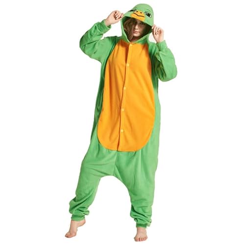 DUHENWU Disfraz de tortuga para hombre y mujer, disfraz de cuerpo entero, mono de animales, carnaval, Halloween, cosplay, cómodo y suave, divertido disfraz de carnaval, O Verde, S