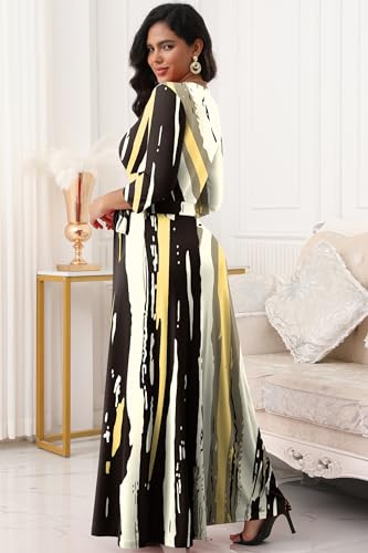 Image of FANDEE Plus Size Maxi Dress for Women Casual Summer Sundress V-Neck 3 /4 Sleeve