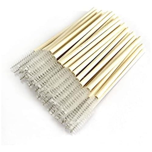 ecoBeauty - 100 aplicadores de rímel desechables ecológicos con mango de madera biodegradable y compostable y cepillo de nailon para uso de extensión de pestañas (blanco)