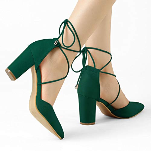 Image of Allegra K Women's Pointed Toe Chunky Heels Lace Up Sandals Pumps