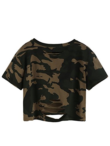 SweatyRocks Women's Short Sleeve Distressed Crop T-Shirt Summer Tops2