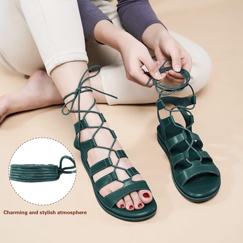Image of HARENCE Summer Flat Sandals for Women: Comfortable Strappy Cross Lace Up Gladiator Flats Shoes Dressy Casual Non Slip Walking Sandal