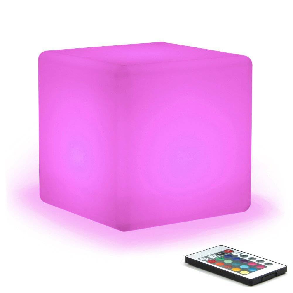 Hullaballoo 16-inch Rechargeable LED Cube Chair Light w/Remote, Waterproof RGB Color Changing Seat Stool Side Table, Ideal Home Bedroom Patio Pool Party Accent Ambient Decorative Lighting
