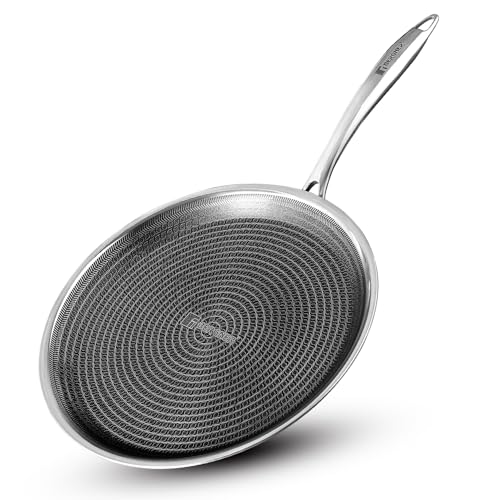 Image of Bergner Hi-Tech TriPly Stainless Steel 28cm Dosa Tawa with Honeycomb Non-Stick Coating, Less Oil Use,Durable Handle with Excellent Grip, Healthy Cooking, Easy to Clean - Induction and Gas Stove Ready