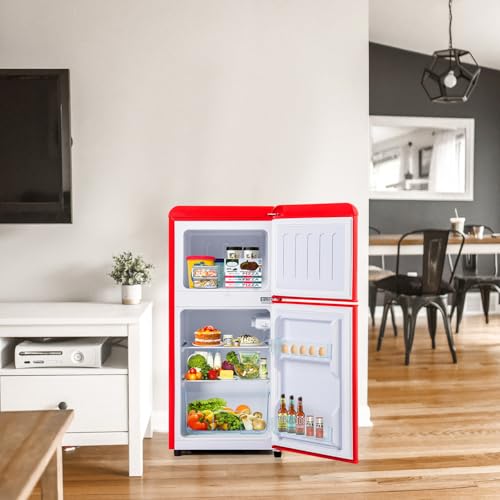 Refrigerador compacto con congelador, mini refrigerador de 2 puertas, estante ajustable, refrigerador pequeño para dormitorio, oficina, dormitorio, cocina,Red