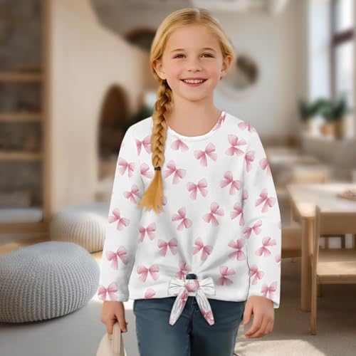 Girls Long Sleeve Shirt Casual Kids Crewneck T-Shirt Front Tie Girls Tee Tops4