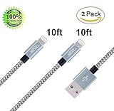 ToughLine Lightning Cable [2Packs 10FT] Extra Long Nylon Braided Fast Charging Cord for iPhone X/8/8Plus/7/7 Plus/6/6s/6 Plus/6s Plus/5/5c/5s/SE,iPad, iPod and More (Gray+Silver)