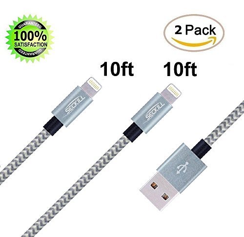 ToughLine Cable [2Packs 10FT] Extra Long Nylon Braided Fast Charging Cord for Phone X/8/8Plus/7/7 Plus/6/6s/6 Plus/6s Plus/5/5c/5s/SE,Pad, Pod and More (Gray+Silver)