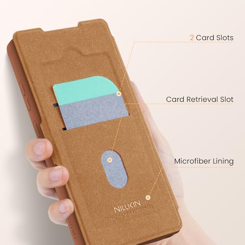 Image of Nillkin Case for Samsung Galaxy S25 Ultra (6.8 inch Inch) Qin Pro Camshield Camera Slider Genuine Classic Leather Flip Folio + Card Slot Brown Color