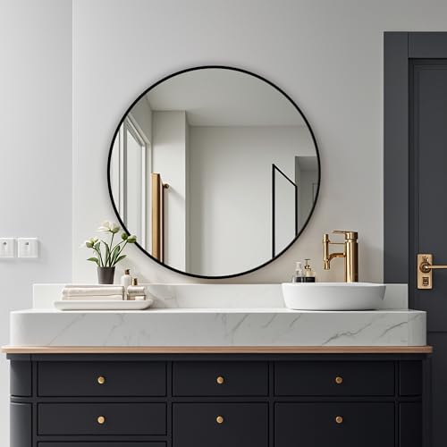 ZIHUASHENG Round Mirror Wall Mounted Circle Mirror-Brushed Metal Frame