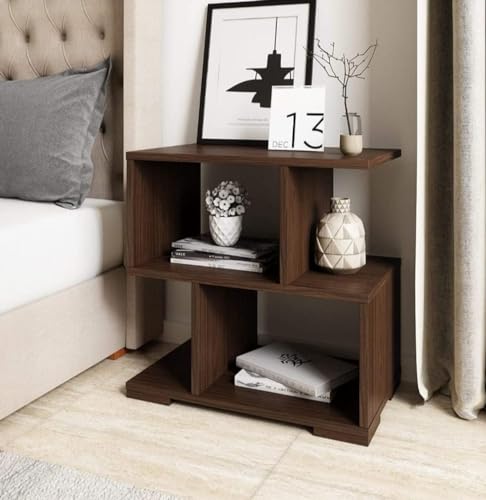 Image of Super Mart Engineered Wood Contemporary Bedside Table - Walnut Finish, Stylish and Durable Nightstand for Bedroom, Modern Design, Functional Storage Solution for Home Decor