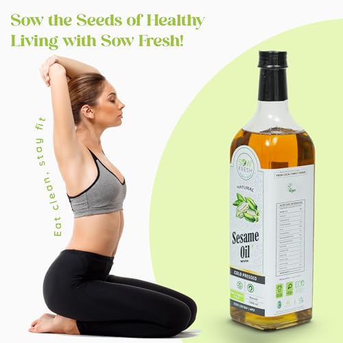Image of Natural Cold Pressed Sesame Oil 1 Liter, White, High in Vitamin E, D & K
