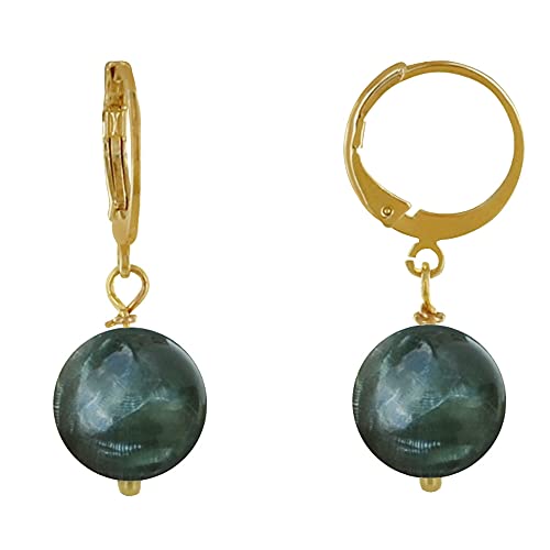 LES POULETTES BIJOUX - Boucles d'Oreilles Mini Créoles Plaqué Or et Perle de Séraphinite