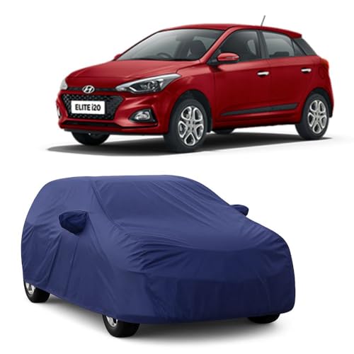 Image of Car Body Cover Compatible with Hyundai i20 Elite | Water, Dust & UV Protection | Mirror Pockets | Elastic Grip | Triple Stitch i20 Elite Car Cover (Blue)