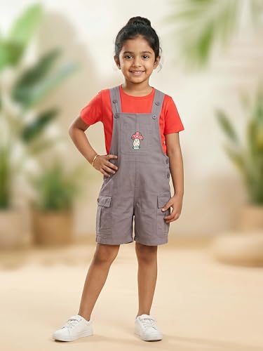 Image of KiddoPanti Unisex Denim Cargo Dungaree Shorts | 69.1% Cotton 29% Spun Poly 1.9% Spandex | Above Knee Length | Soft Breathable Summer Dungaree