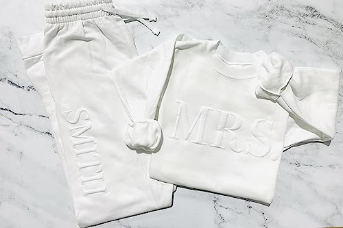 Up2ournecksinfabric - Peronalized Gift - Embossed Bridal Gift Set - Mrs. Sweatshirt - New Mrs. Set - Mrs. Sweatshirt - Bride Sweatpants - New Mrs. - Honeymoon Outfit - New Mrs. Joggers3