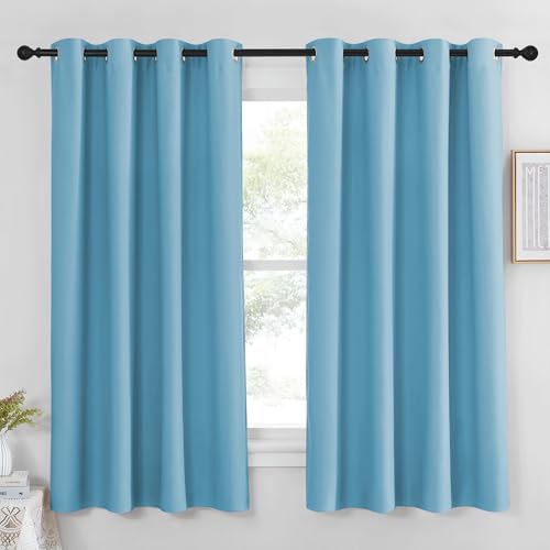 NICETOWN Blackout Curtain Panel 63 inch Long for Window - Thermal Insulated Solid Grommet Blackout Drape for Bedroom Living Room Kitchen (Single Panel, 52W x 63L, Sky Blue)