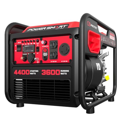 4400-Watt Portable Inverter Generator, PowerSmart Gas Powered, CO-Sensor, Lightweight & Quiet for...