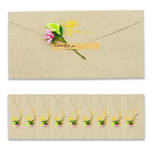 Enveloppes vintage avec fleurs séchées faites main en lot de 10 gris