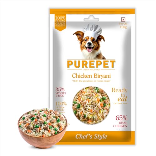 Image of Purepet Fresh Dog Food Chicken Biryani, for Adult & Puppy, 100gm | High Protein, 65% Real Chicken, 35% Veggies & Rice | No Preservatives | Ready to Serve | All Breeds | One Pack One Meal