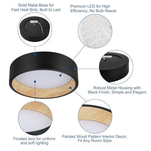 Image of DAKASON 12.5Inch Black LED Ceiling Light Flush Mount 2 Pack, 3 /4 /5000K 3CCT
