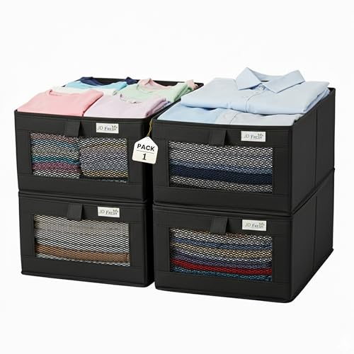 Image of JD FRESH Foldable Cloth Cover Storage Box /Wardrobe Clothes Organizer /Storage Basket /Space Saving Storage /Collapsible Clothes Organizer /Cupboard Storage Boxes for Shirts, Pants (Black Pack of 1)