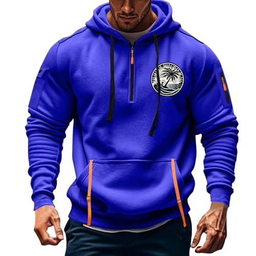 Mens Fall Pullover Hoodies Long Sleeve Printed Drawstring Zip Up Sweatshirts Casual Solid Sweatshirt with Pocket2