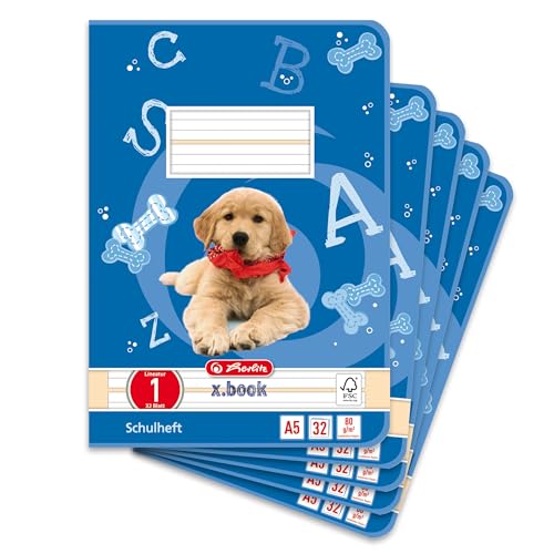 herlitz Schulheft x.book A5 Lineatur 1 1. Klasse liniert farbig hinterlegt 32 Blatt 5 Stück