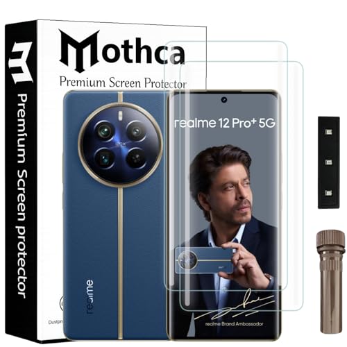 Image of Mothca Curved UV Tempered Glass Screen Protector for Realme 12 Pro Plus | Transparent | Pack of 2 | Borderless Full Screen Coverage with UV Installation Kit