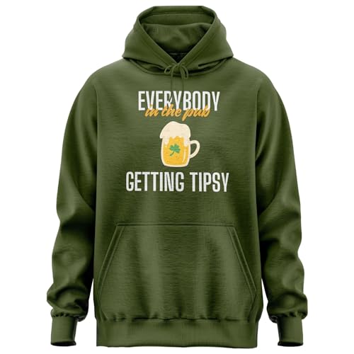 Everybody In the Pub Getting Tipsy Hoody, St. Patricks Day Hoodie, Beer Mug Graphic Unisex Hoody Military Green