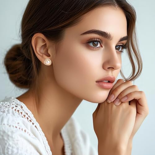 Elegant 14K Gold Plated Pearl Stud Earrings Hypoallergenic Wrapped Design Dainty Pearl Earrings for Women Daily Matching and Exquisite Dinner Beautiful Gift4