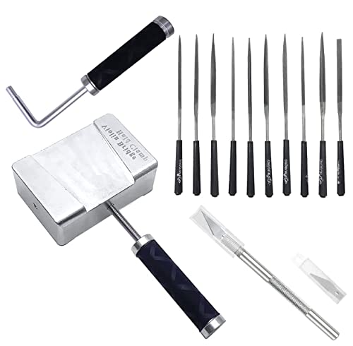 TUOREN Violin Making Tools Steel Bridge Holder Clamp Fret Nut Saddle Slot Purfling Knife Cutting Slot Groove, Include Aluminum Alloy Straight & L-Handle 14Pack