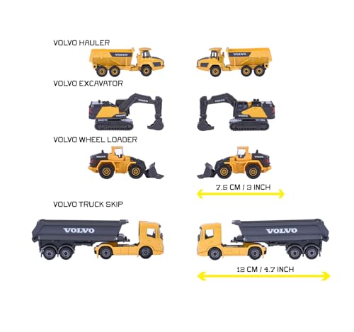 Majorette - Volvo Construction Giftpack - Véhicules de Chantier en Métal - Echelle 1/64ème - Reproductions Originales - 212057287, Jaune