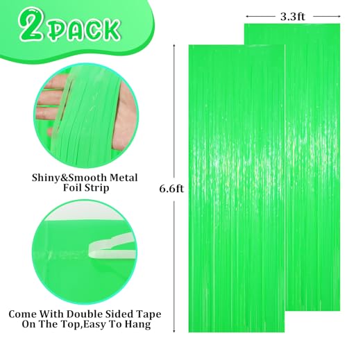 Image of Voircoloria 2 Pack Pastel Green Foil Fringe Backdrop Curtains, Tinsel Streamers Party Decorations, Fringe Backdrop for Baby Shower, Birthday Party