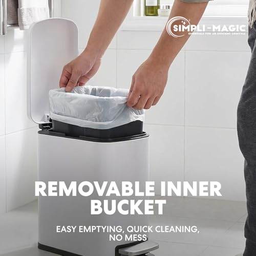 Image of SIMPLI-Magic 6L /1.6G Stainless Steel Bathroom Trash Can with Hands-Free Foot Pedal, Quiet Soft-Close Lid, Compact Space-Saving Size