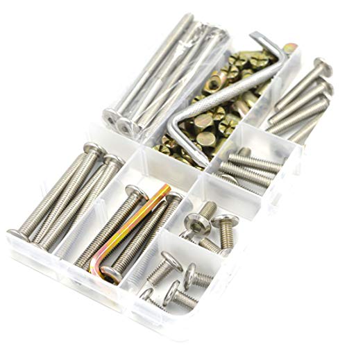 Socell 62Pcs Crib Bunk Bed Furniture Hardware Replacement Kit, Stainless Steel Hex Drive Socket Cap Furniture Barrel Screws Bolt Nuts Assortment Kit For Crib Screws With 2 Wrenches(M6X12Mm-75Mm) #TOP4