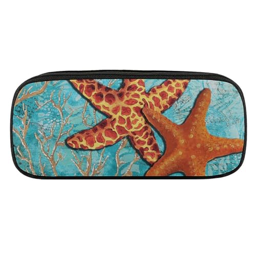 ペンケース 筆箱 大容量 軽量 海洋 ヒトデ コーラル ポスター 可愛い 筆入れ ふでばこ ペンポーチ 多機能 コンパクト シンプル おしゃれ 中小学生 高校生 女の子 男の子