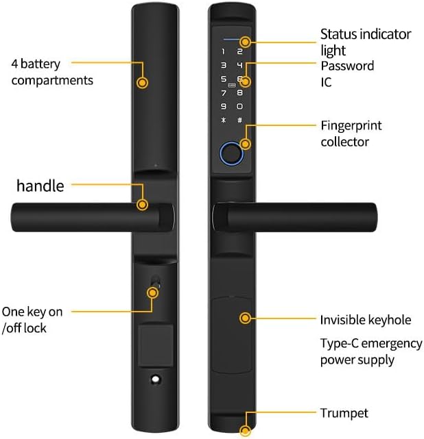 Miniatura 7 de Cerradura de puerta deslizante inteligente con huella digital, teclado digital y entrada sin llave. Manija de bloqueo inteligente Tuya App en negro