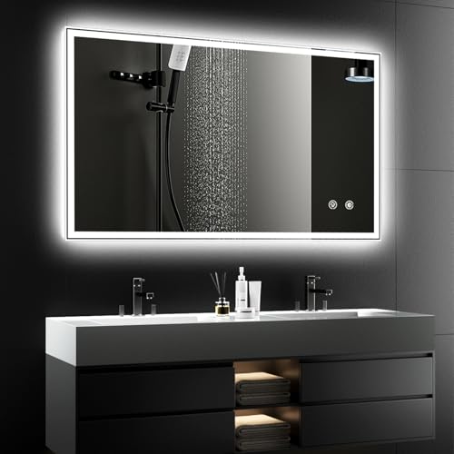 LED Bathroom Mirror, Backlit + Front Lit Vanity Mirror with Lights, Dimmable, Anti-Fog, Wall-Mounted