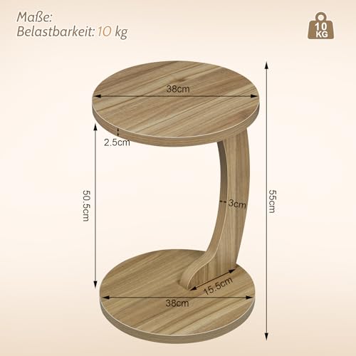 Table d'appoint en forme de C en MDF finition bois chêne clair durable