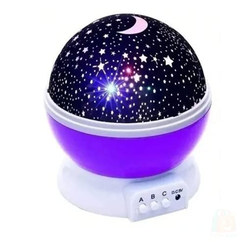 Luminária Infantil Projetor Abajur Criança Estrelas Roxo CBRN10691 + Adaptador para Tomada Parede