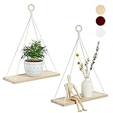 POTEY Hanging Boho Floating Shelves 2 Tier Macrame - Wall Hanging Plant Shelf Indoor Bedroom Swing...