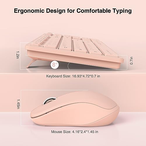 Wireless Keyboard And Mouse, Wisfox 2.4Ghz Full-Size Silent With Numeric Keypad, Long Battery Life, Lag-Free, Slim Usb Cordless Mouse Combo For Pc Laptop Computer Windows (Pink) #TOP5