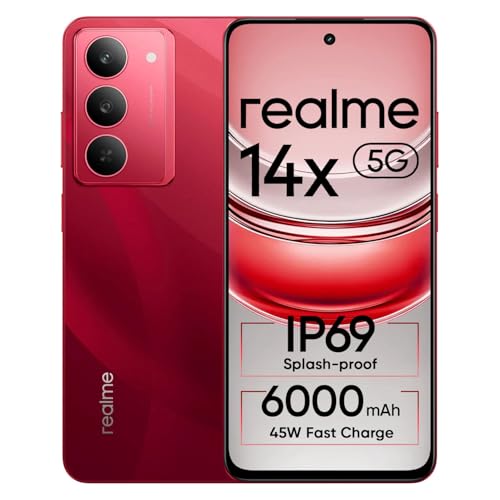 Image of realme 14x 5G Smartphone 8+128GB, 6.67-inch Screen, 120Hz Display, 6000mAh Battery, 80MP Camera, MediaTek Dimensity 6300, ArmorShell Protection, IP69, Red