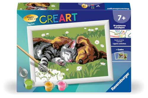 Ravensburger - CreArt Kids 13x18 cm - Numéro d'art - Duo Chat et Chien - Kit de Peinture par numéros - Dès 7 Ans - 25966