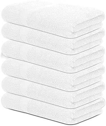 Textila Cotton Bath Towels - Medium Bath Towel 24x48 Inches - Pack of 6 - White Color - Soft and Absorbent Towels for Bathroom, Gym, Pool, Spa, Hotel, Home & Hair Wrap Use