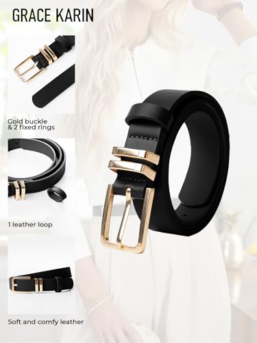 Grace Karin Women Black Leather Belts For Jeans Pants Fashion Dress Belt For Women With Solid Pin Buckle 2024 Trendy L thumb #4
