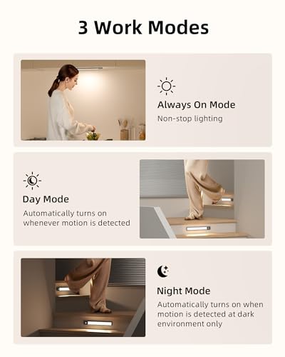Image of EZVALO 14.5 inch Under Cabinet Lighting, 3200mAh Rechargeable Motion Sensor Lights Indoor 3 Color Temps, Magnetic Stick On LED Closet Lights Wireless, Dimmable Under Counter Lights for Kitchen- 2 Pack